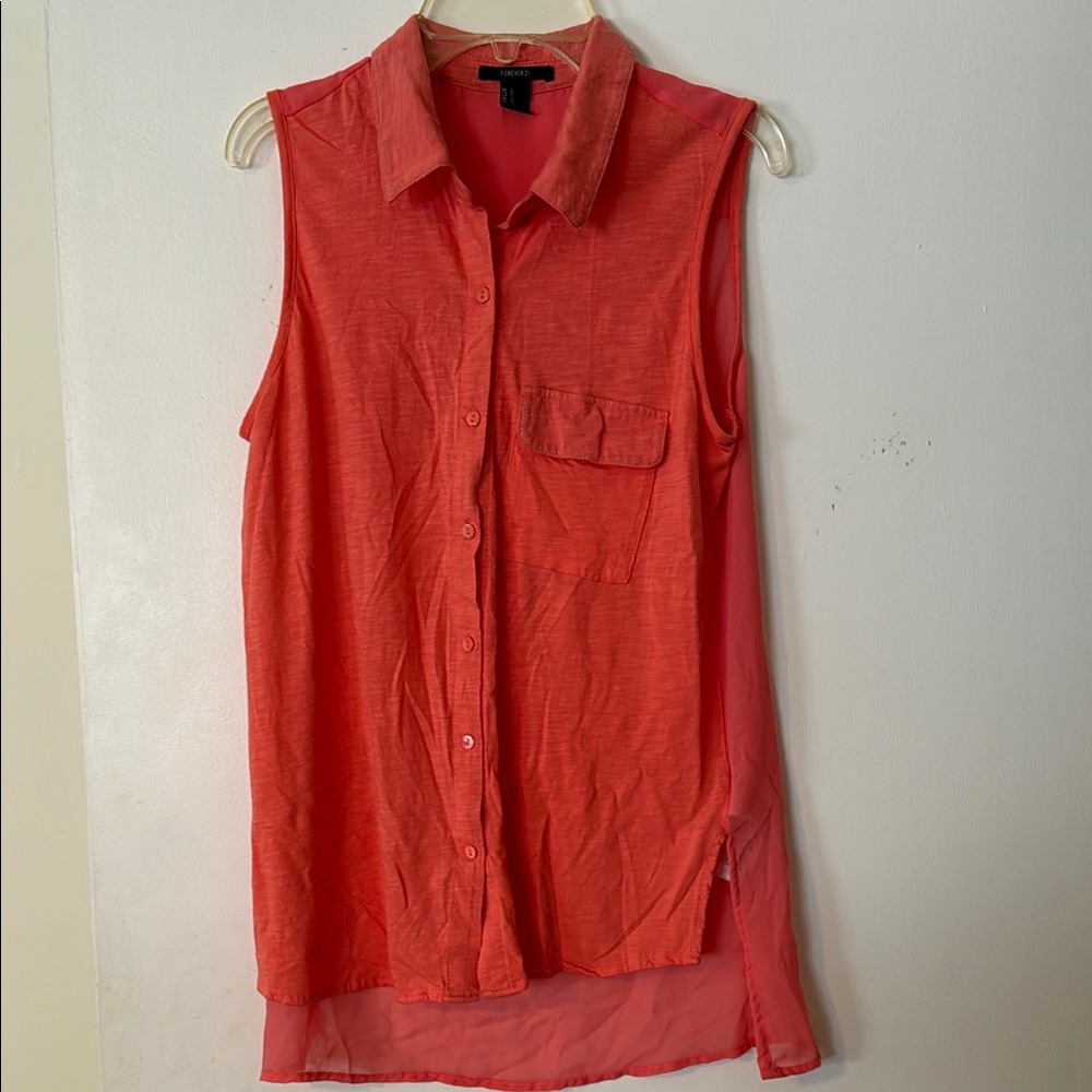 Forever 21 Sleeveless Collar Button Down Shirt